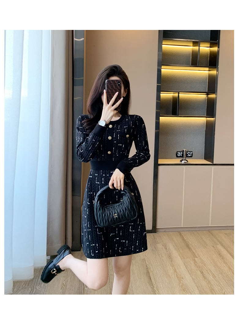 【dress】ボタンデザインニットワンピース　M18257