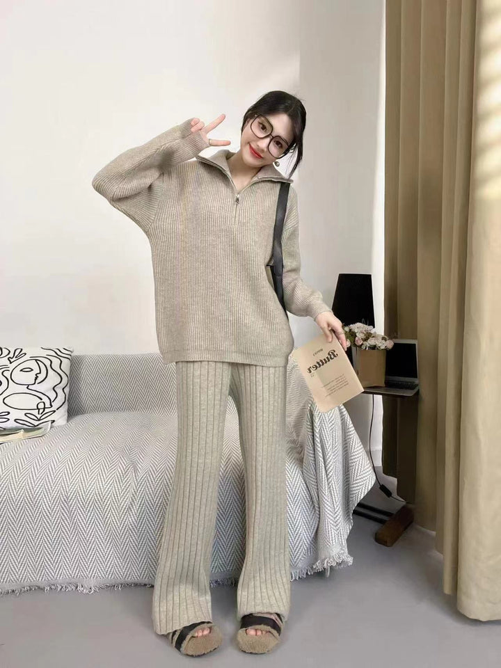 【set】ファスナーニットトップス+ワイドパンツセット　M26741