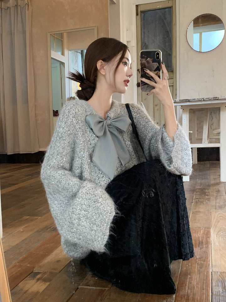 【tops】リボン付きニットセーター　M27460