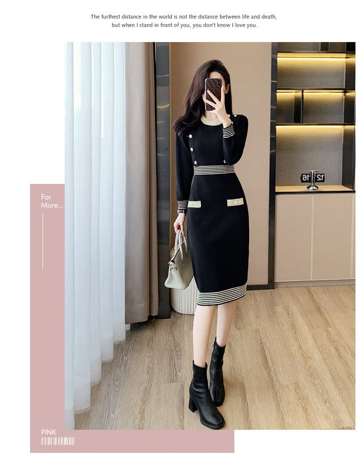 【dress】好感度UPエレガントニットワンピース着瘦せ　M17467
