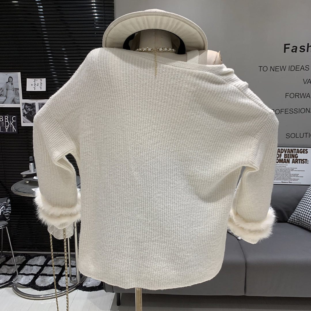 【set】袖ファーカーディガン×ビジュー付きタンクトップニットセット　N2925