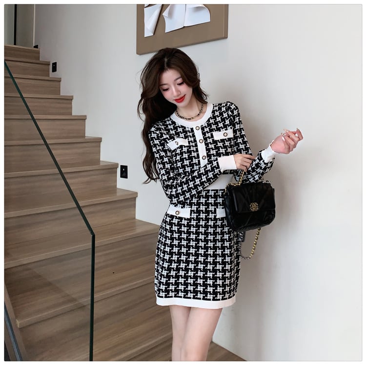 【dress】千鳥格子ニットワンピース　M17627