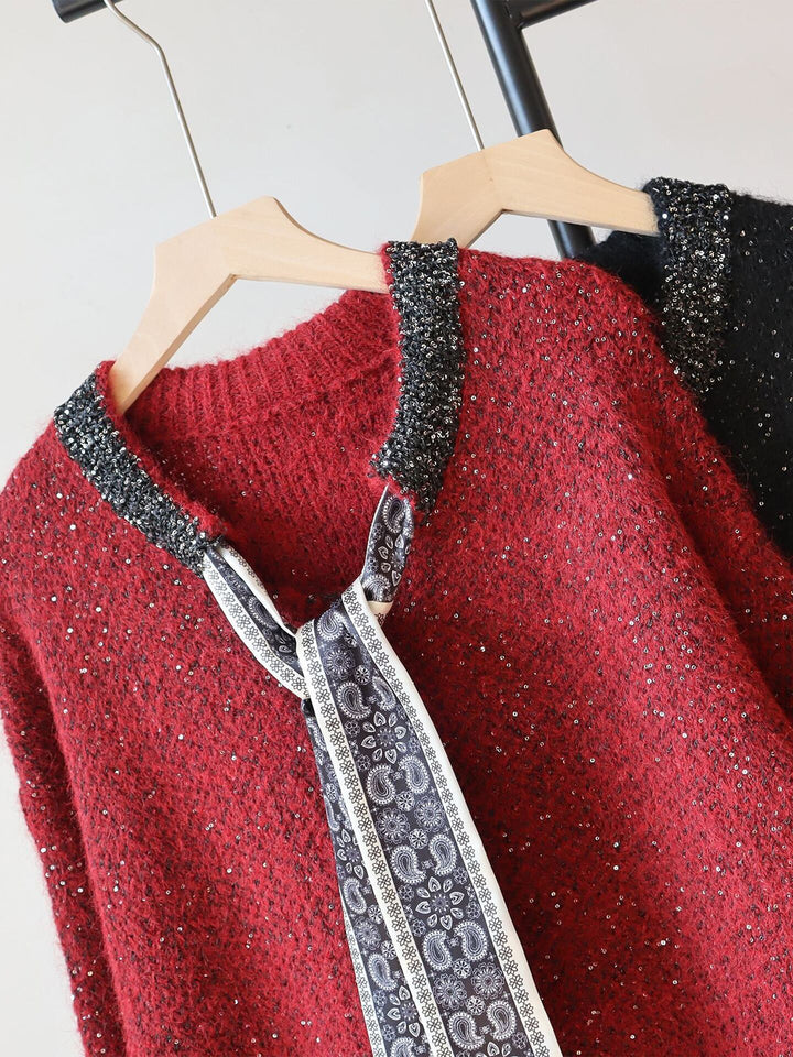 【tops】スパンコール付きニットトップス Q7919