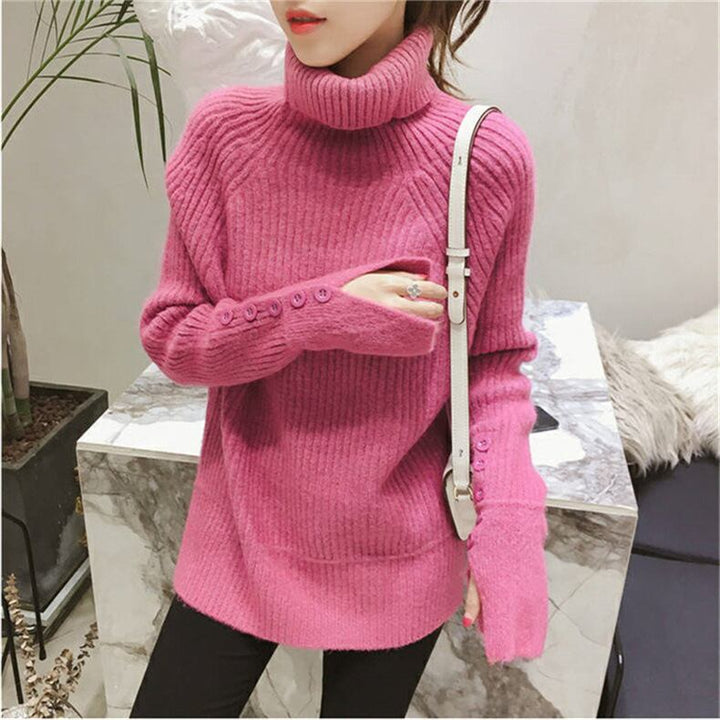 【tops】ハイネックスリットニットセーター　M18138