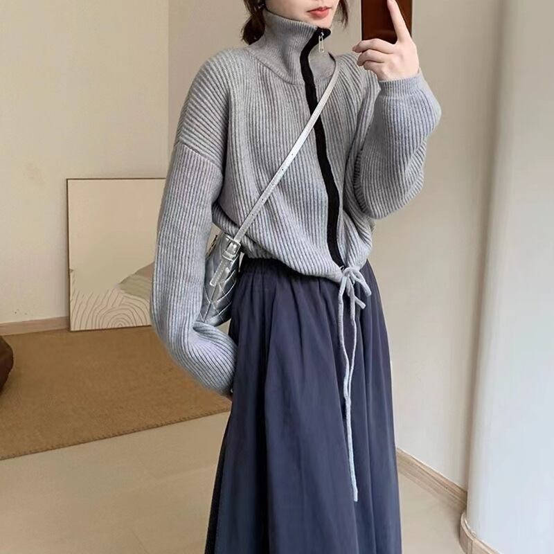 【outer】Wジップハイネックニットカーデ　M18226