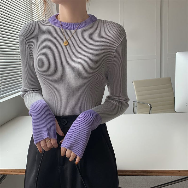 【tops】配色ニットトップス　M26540
