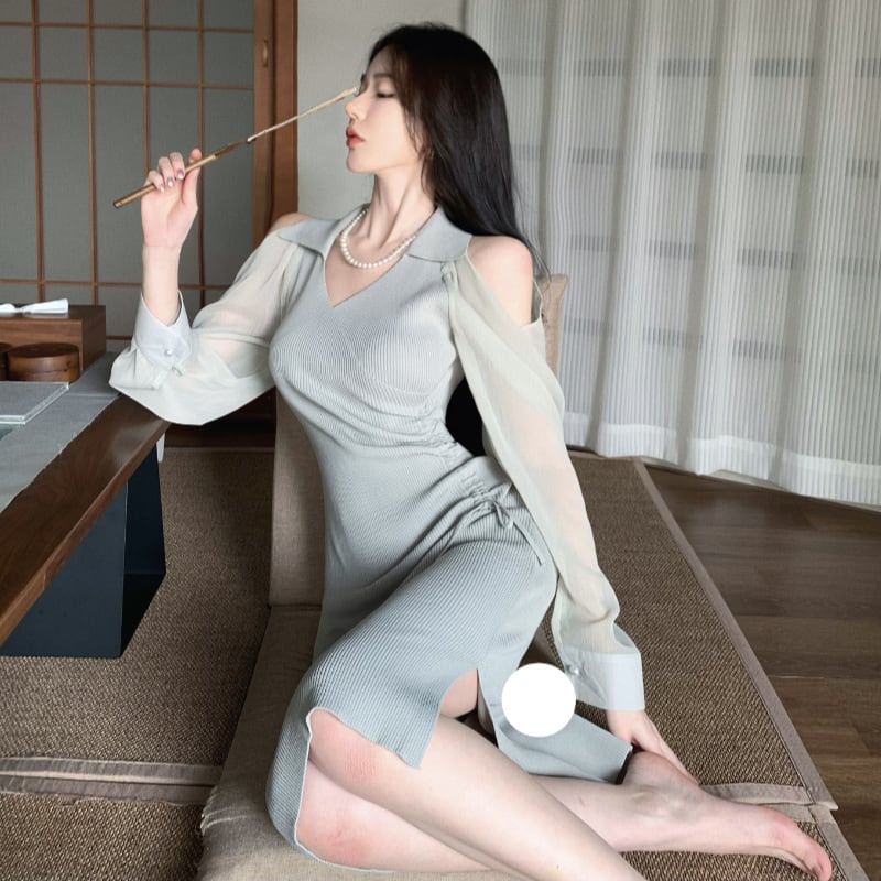 【dress】女性力を高める～オフショルダーニットワンピース　M17054