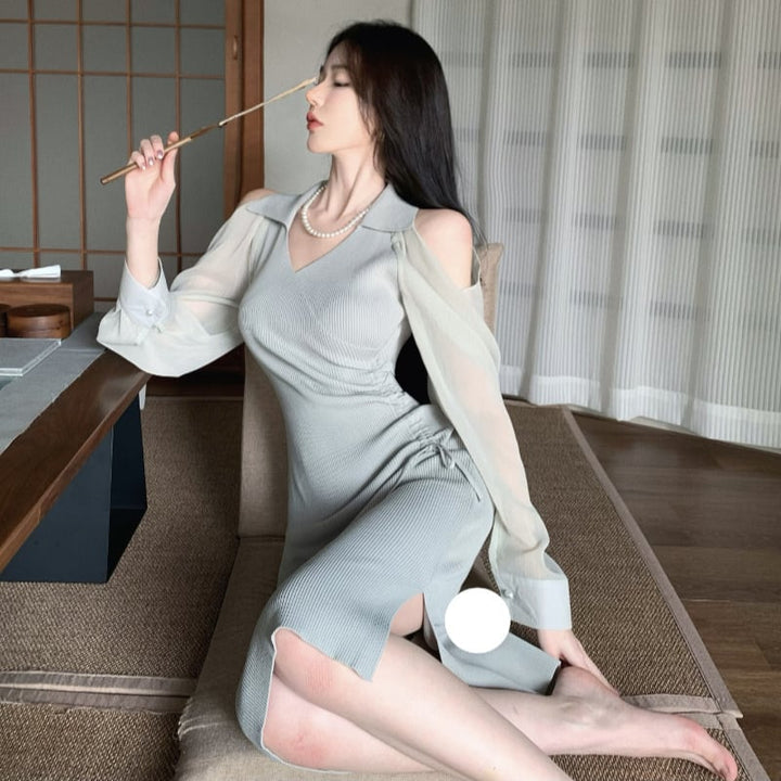 【dress】女性力を高める～オフショルダーニットワンピース　M17054