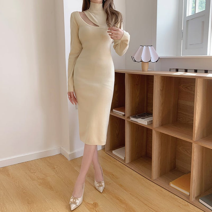 【dress】人気を独占中 カットワークニットワンピース　M17660