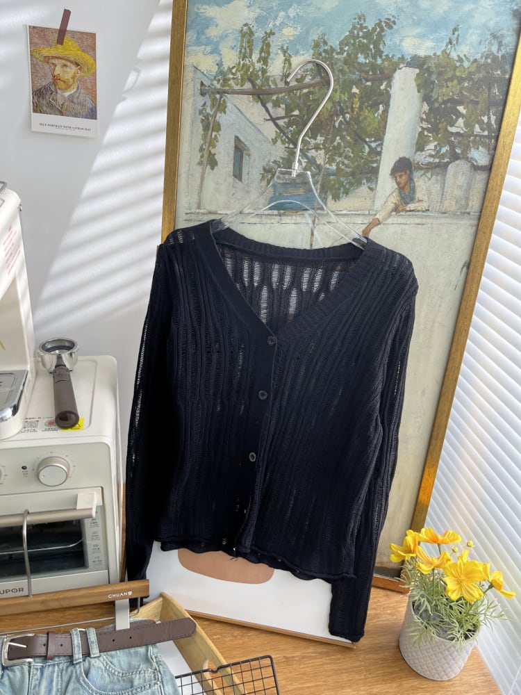 【outer】カットワーク薄手ニットカーデ　M24937