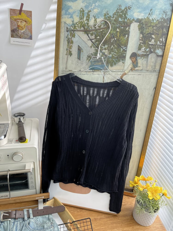 【outer】カットワーク薄手ニットカーデ　M24937