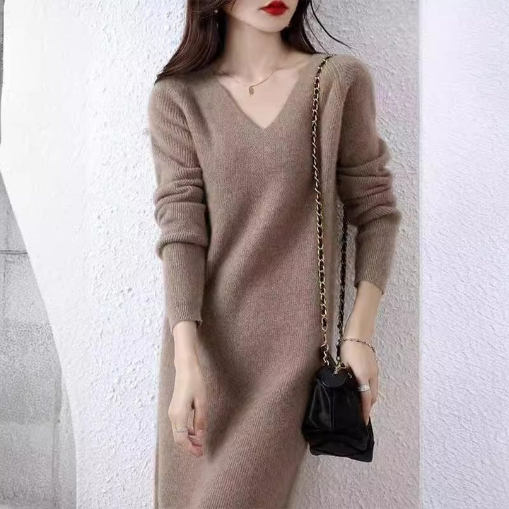 【dress】Vネックニットワンピース　M25913