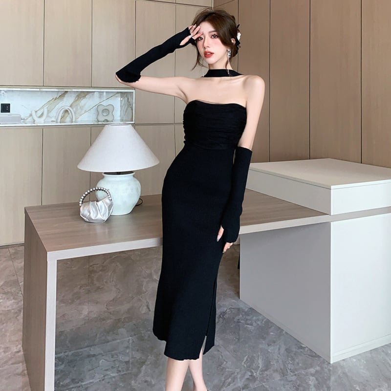 【dress】韓国系超人気スリットセクシーデートワンピース　M17230