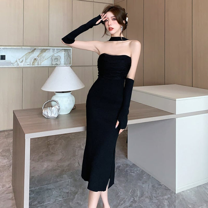 【dress】韓国系超人気スリットセクシーデートワンピース　M17230