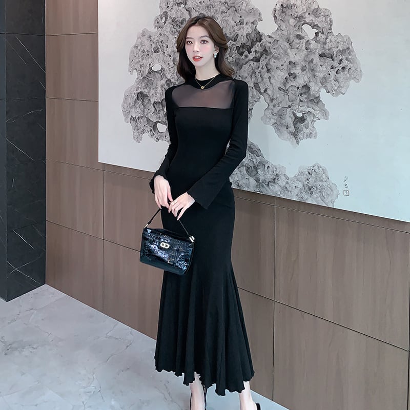【dress】マーメイドチュールドッキングワンピース　M26803