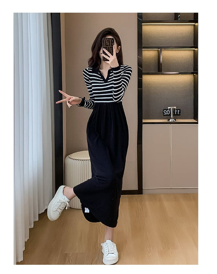 【dress】ボーダー柄ドッキングワンピース　M18390
