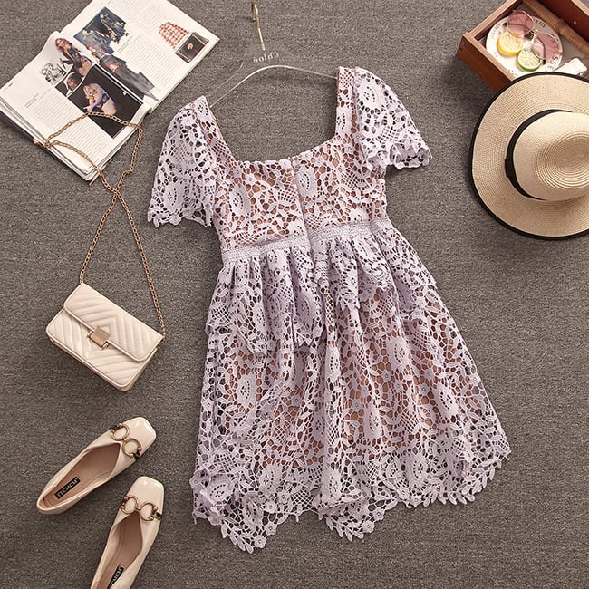 【dress】気質満点大人可愛いカットワークレースワンピース　M17198