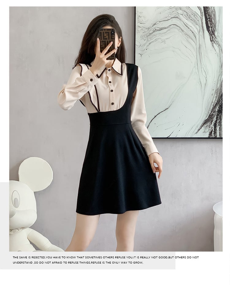 【dress】韓国系折り襟フリル切り替えデートワンピース　M17399