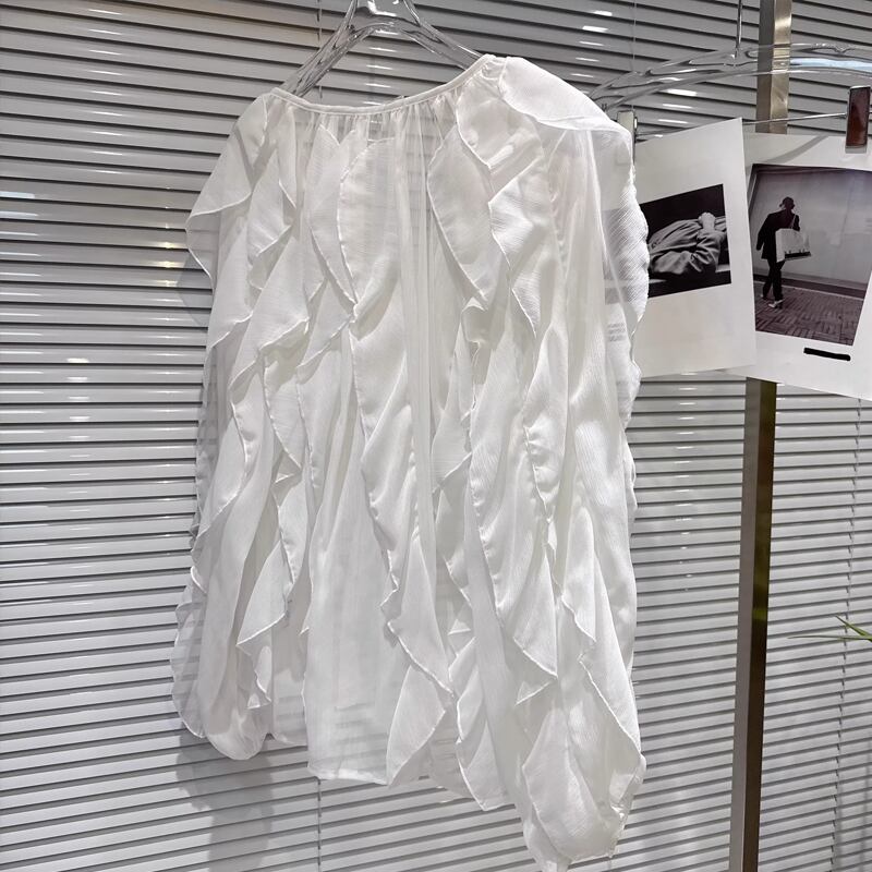 【tops】Vネックフレアシフォンシャツ Q8105