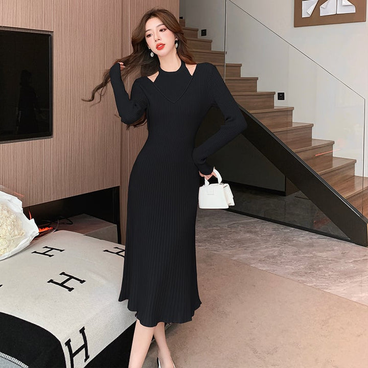 【dress】細身効果抜群♪エレガントニットワンピース　M17583