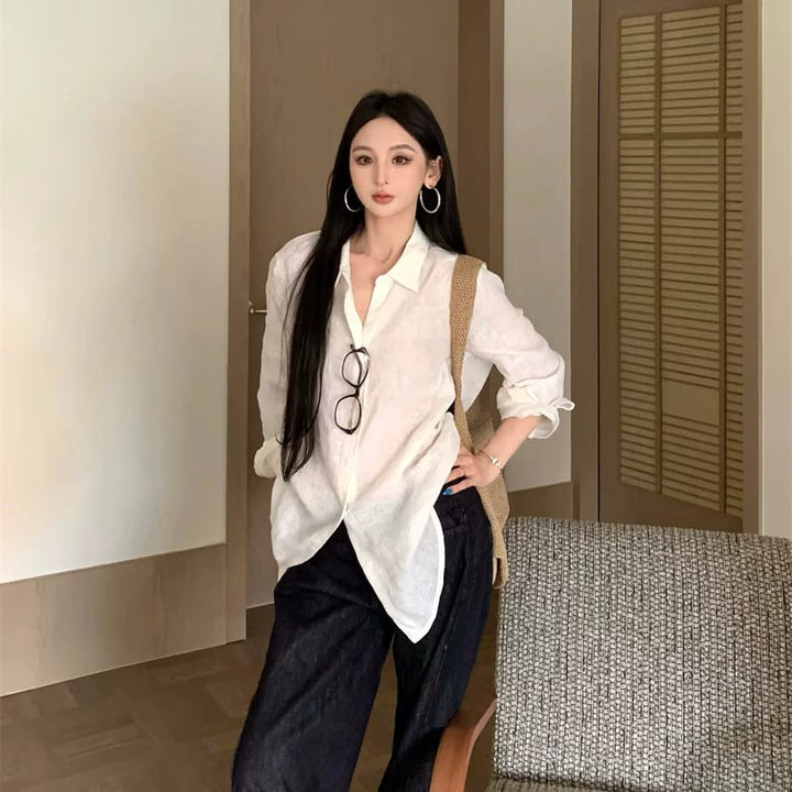【tops】2色展開ロングシャツ Q8523