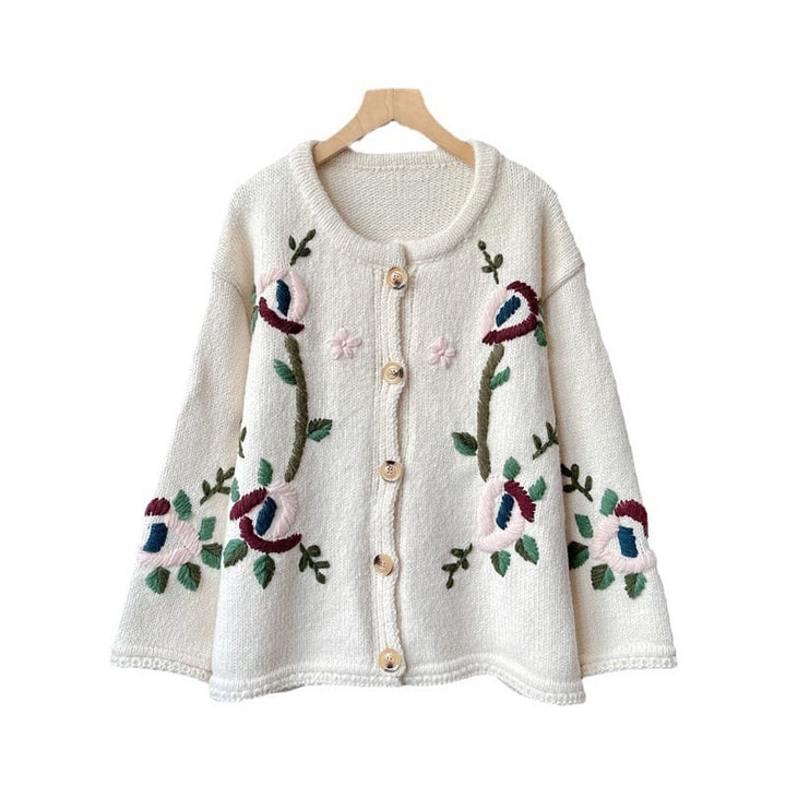 【outer】クルーネック刺繍ニットカーディガン　M17890