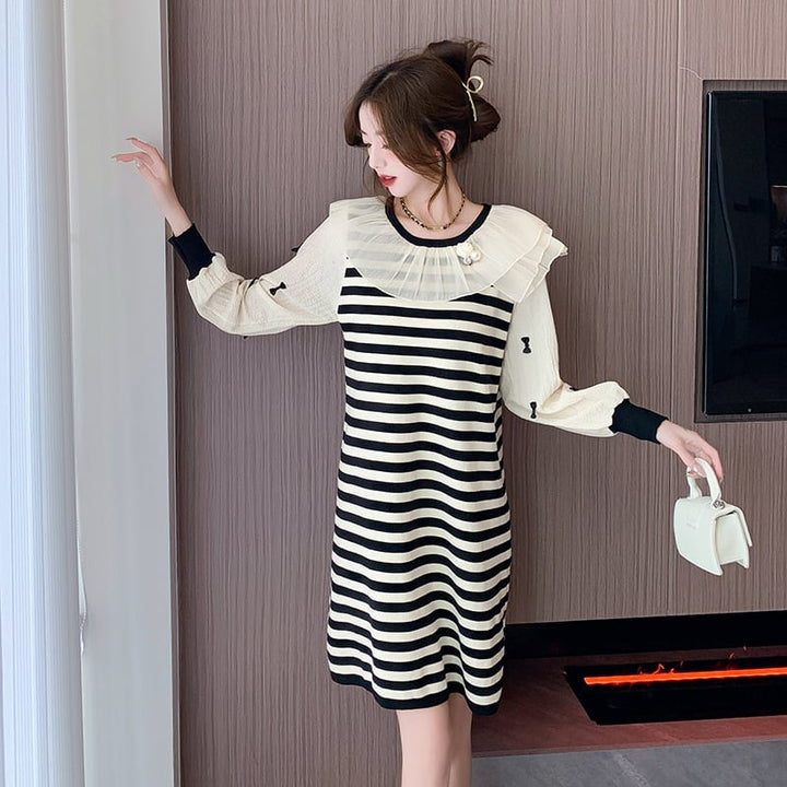 【dress】気質満点大人可愛いボーダー柄ニットワンピース　M17500