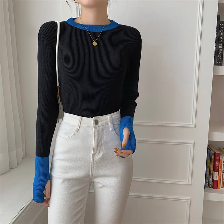 【tops】配色ニットトップス　M26540