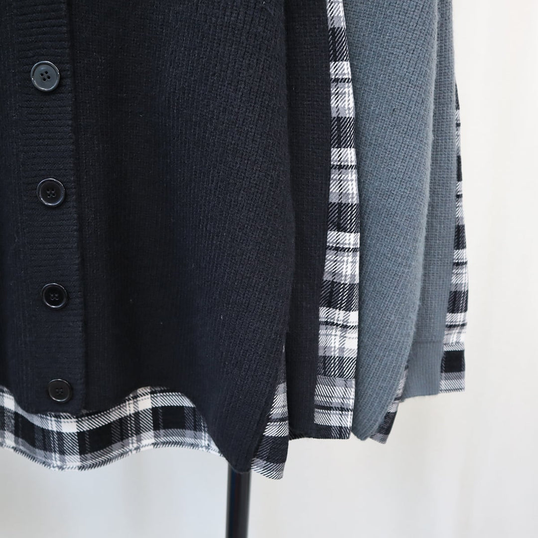 【outer】チェック柄ドッキングニットカーデ　M18259
