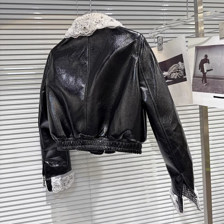 【outer】レースドッキングPU中綿ジャケット Q7336