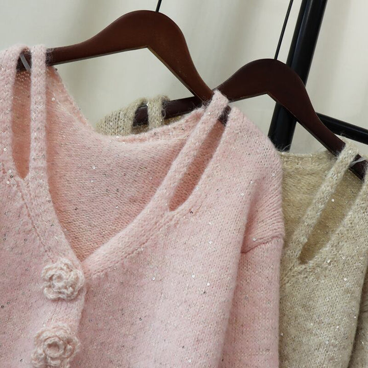 【outer】スパンコールニットカーデ　M28589