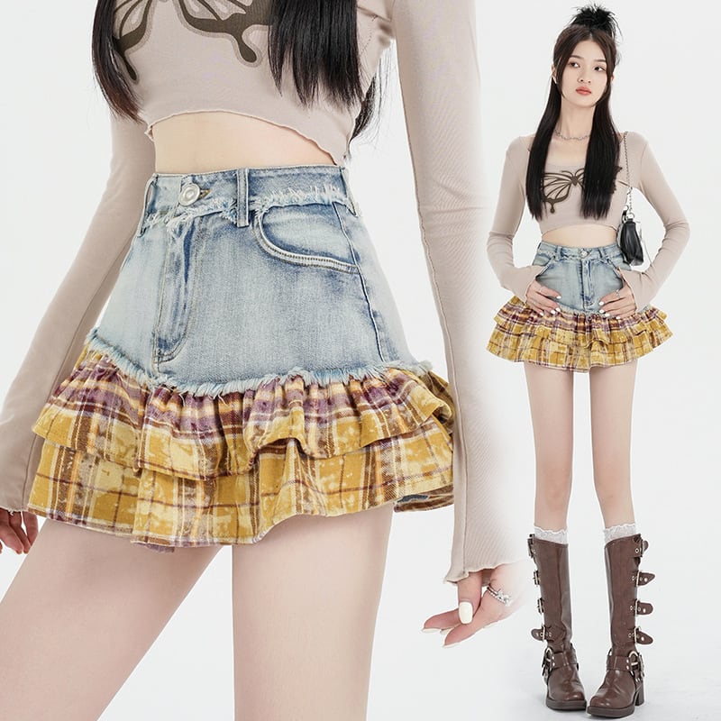 【bottoms】デニム切り替えスカート　M24412
