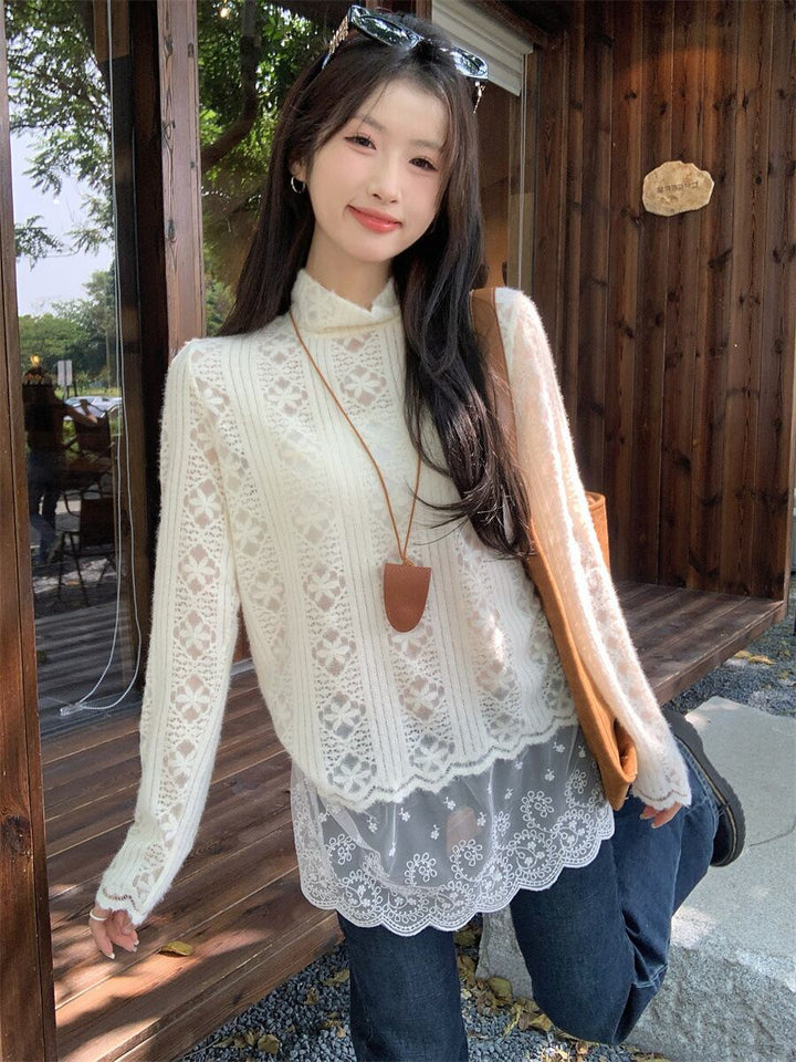 【tops】レース切り替ニットトップス　M27202