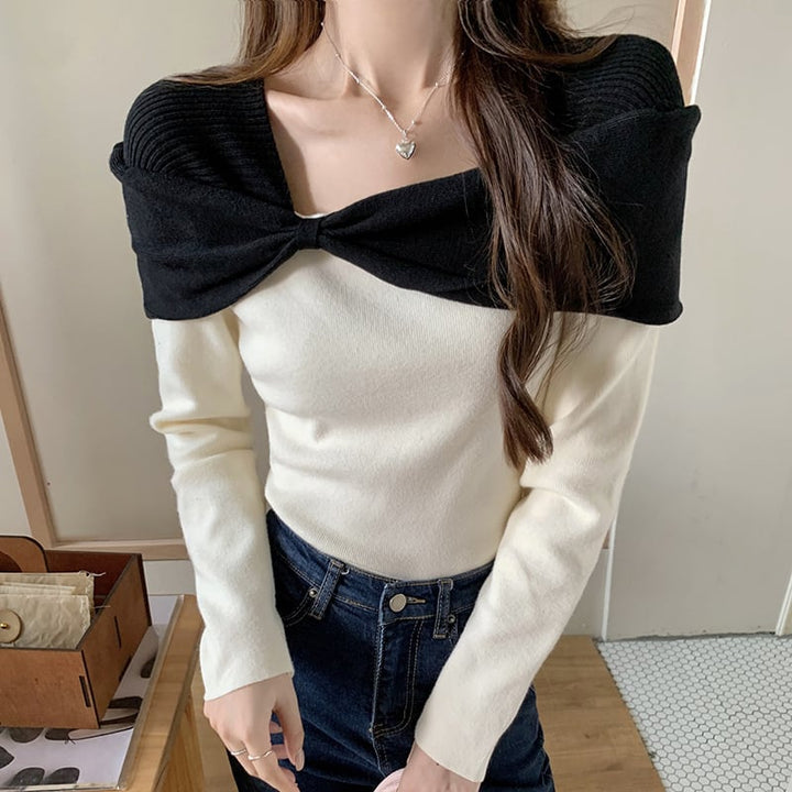 【tops】配色ニットトップス　M27702