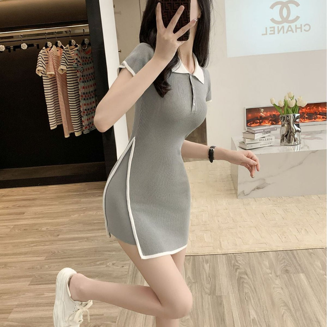 【dress】絶対流行POLOネックニットワンピース着瘦せ　M17396