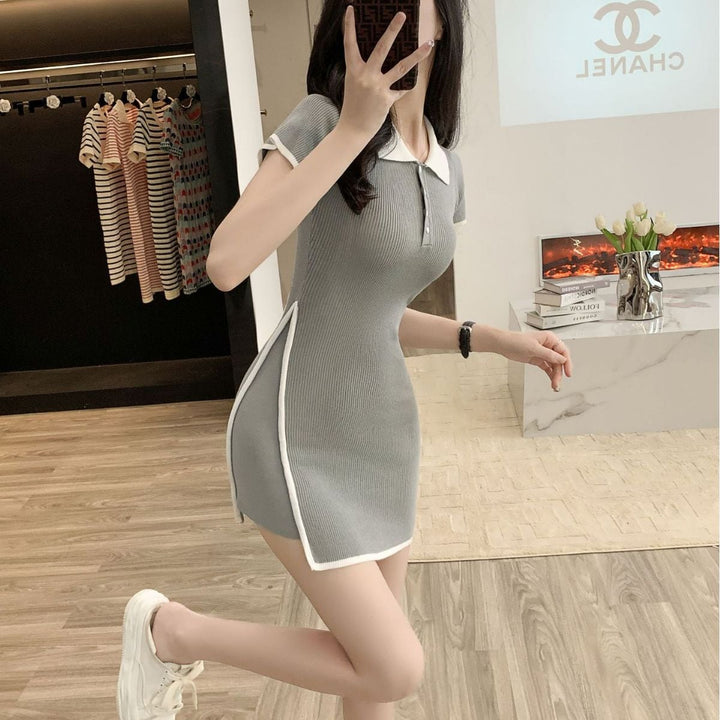 【dress】絶対流行POLOネックニットワンピース着瘦せ　M17396