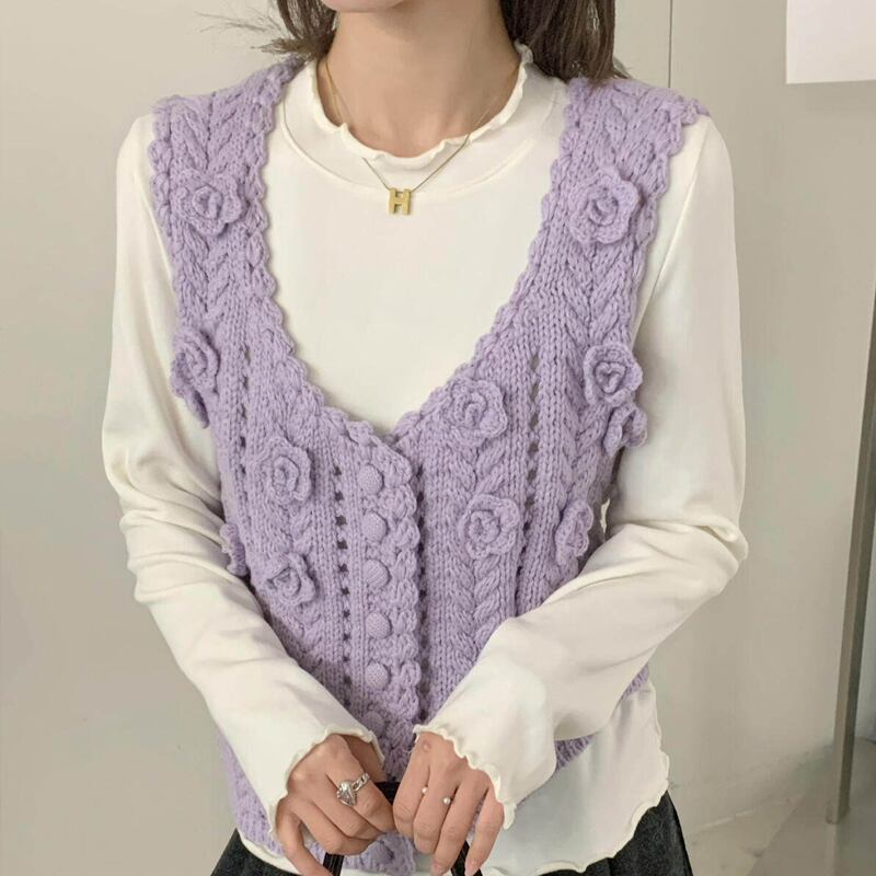 【tops】立体フラワーニットベスト Q8080