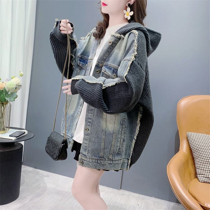 【outer】デニム切り替えニットカーデ　M26957