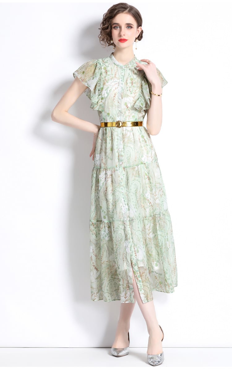 【dress】女性力を高める～フリルプリントワンピース　M16944