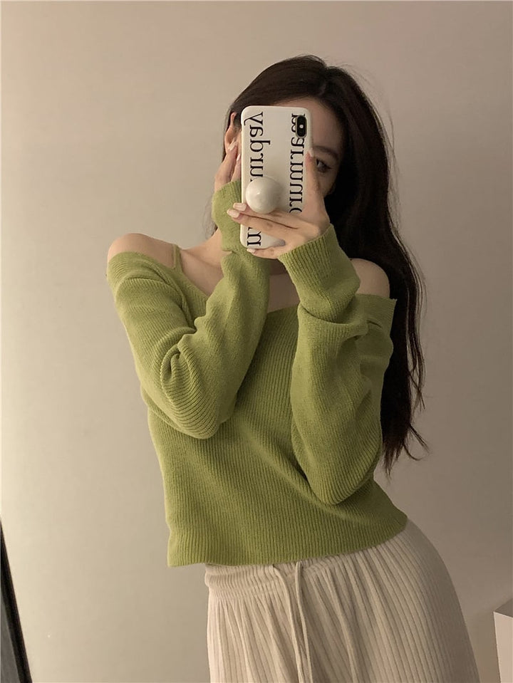 【tops】オフショルダーニットトップス　M26579