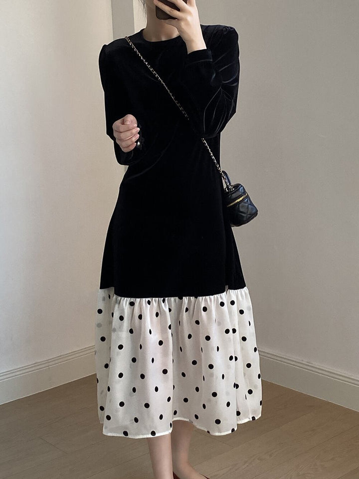 【dress】ドット柄ドッキングワンピース　M29743