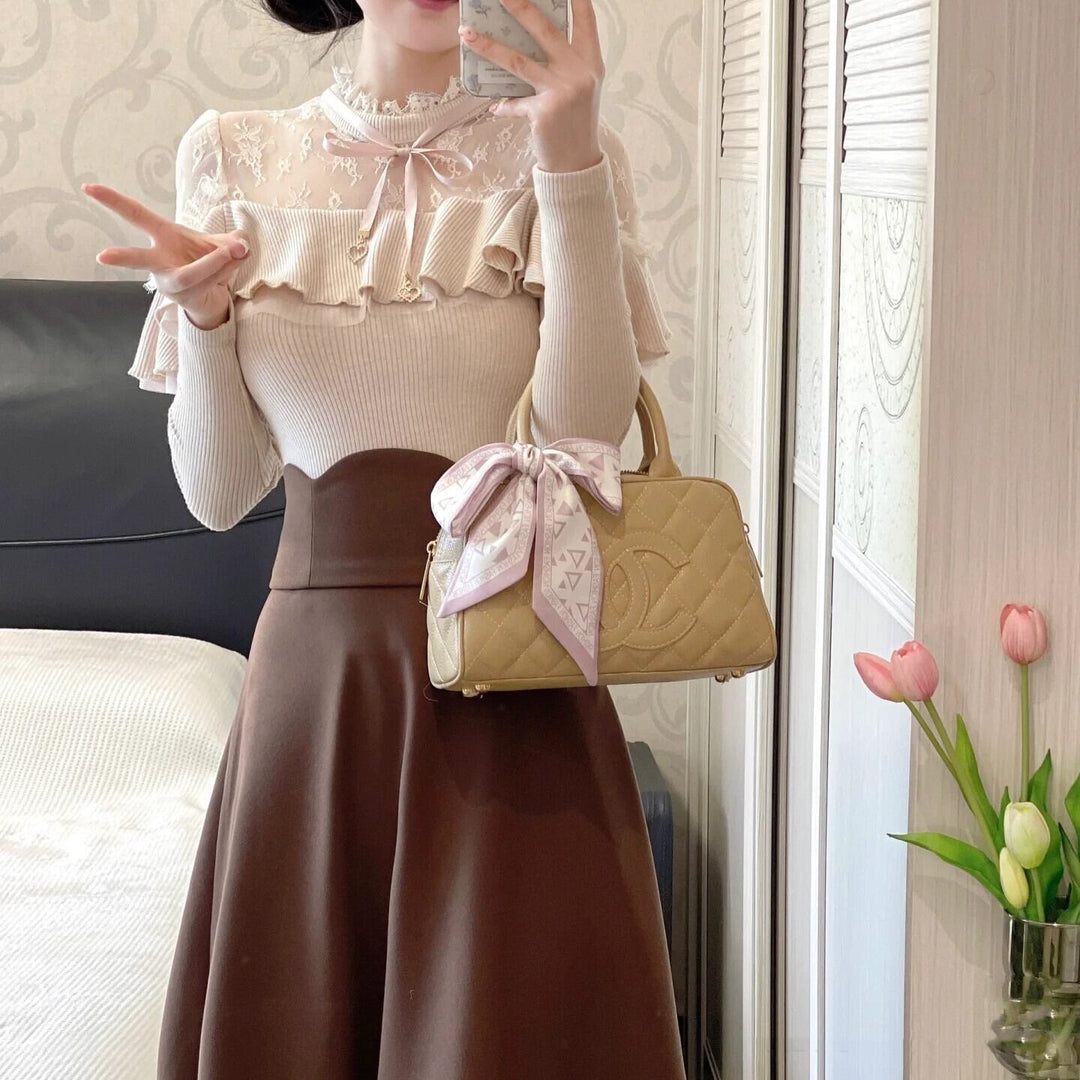【set】レースフリルニットトップス×ロングスカートセット    N3477