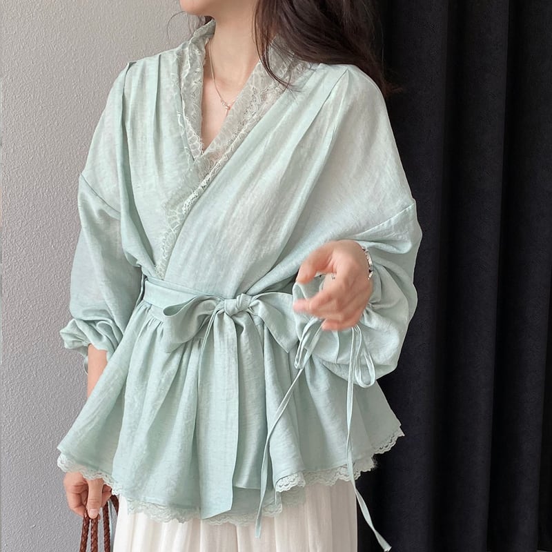 【tops】レースドッキングクロスネックトップス Q8282