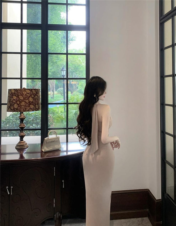 【dress】ノースリーブホルターネックロングワンピース Q7995