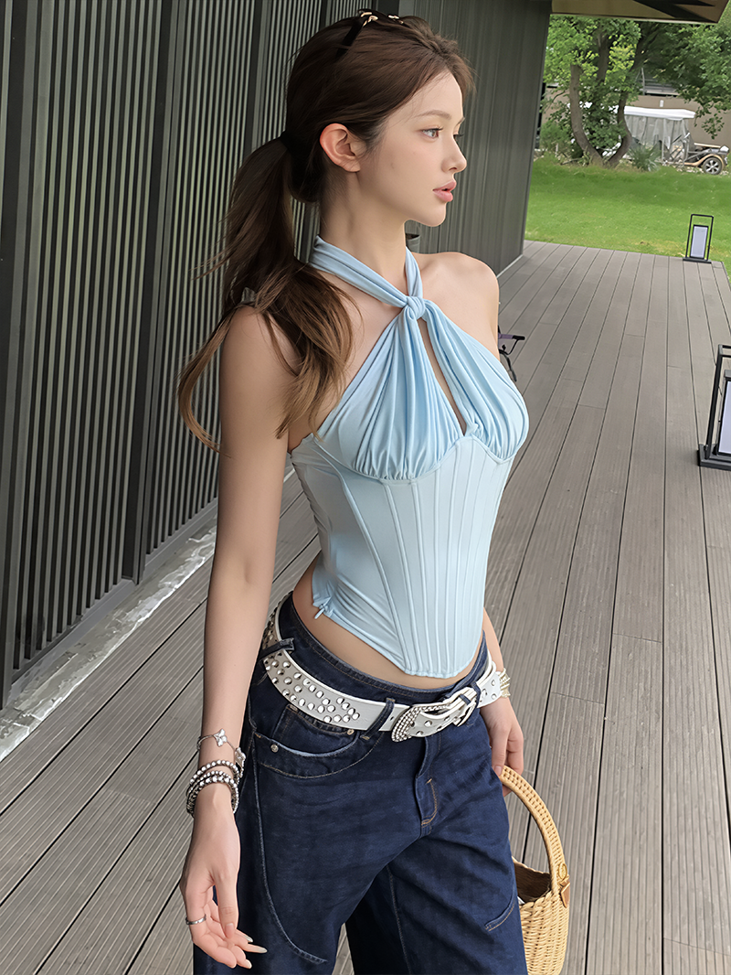 【tops】ホルターネックギャザートップス Q8586