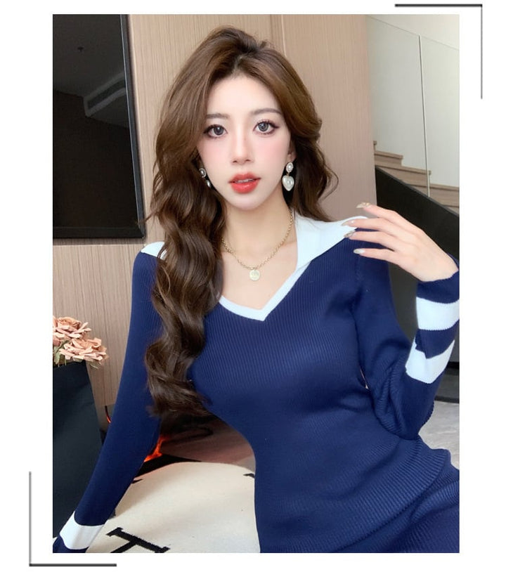 【dress】配色ニットワンピース　M27718