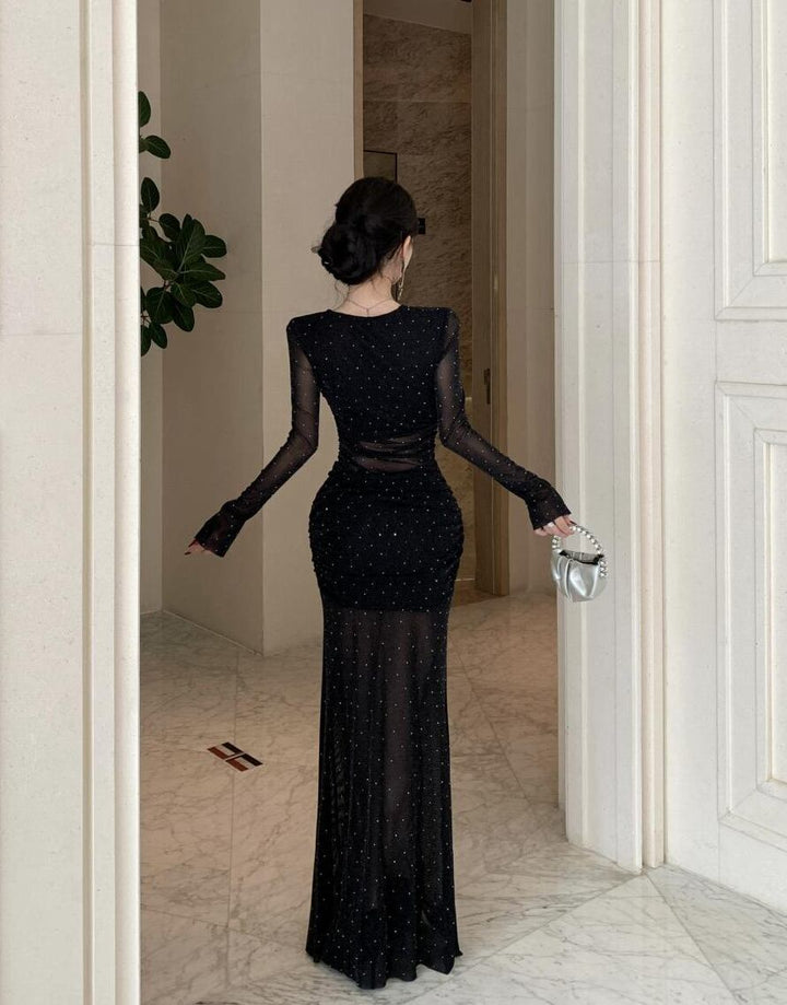 【dress】チュールドッキングロングワンピース Q7422