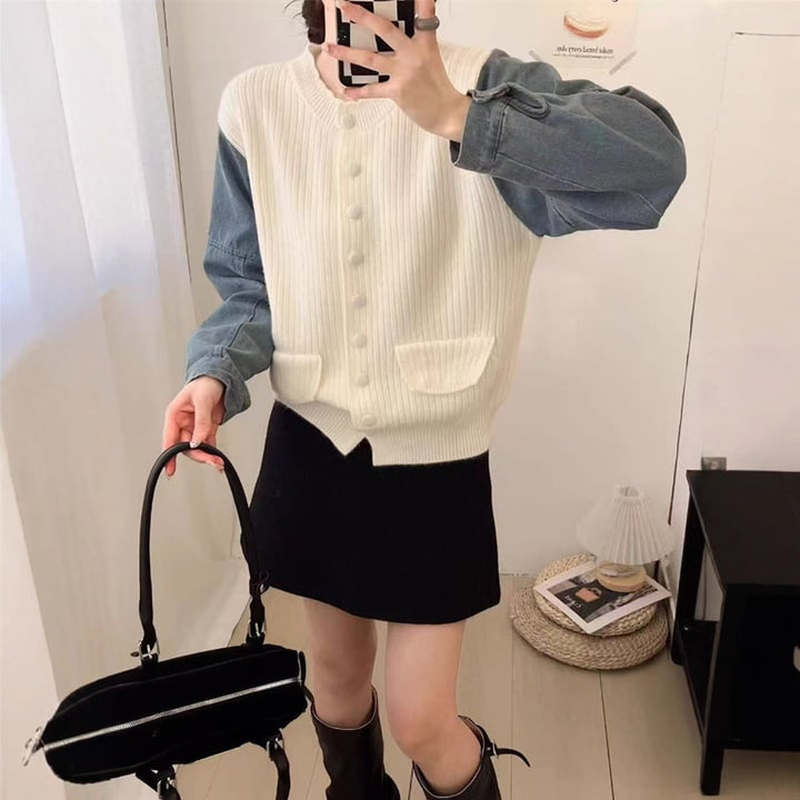 【outer】デニムドッキングニットカーディガン Q7152