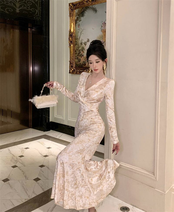 【dress】Vネックプリントワンピース　M27185