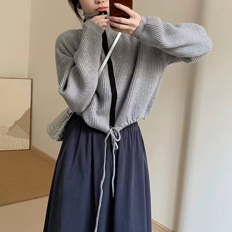 【outer】Wジップハイネックニットカーデ　M18226